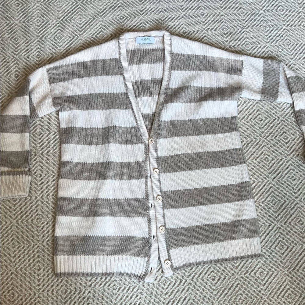 La ligne stripe v neck sweater oversized